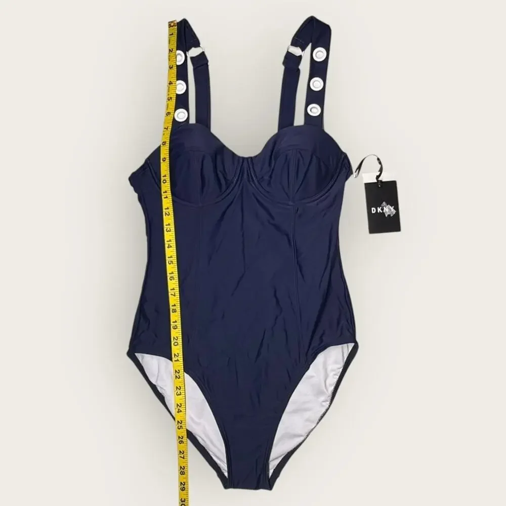 NWTWD | DKNY | Button Strap One-Piece Swimsuit | Navy | Size 8 - Picture 8 of 13